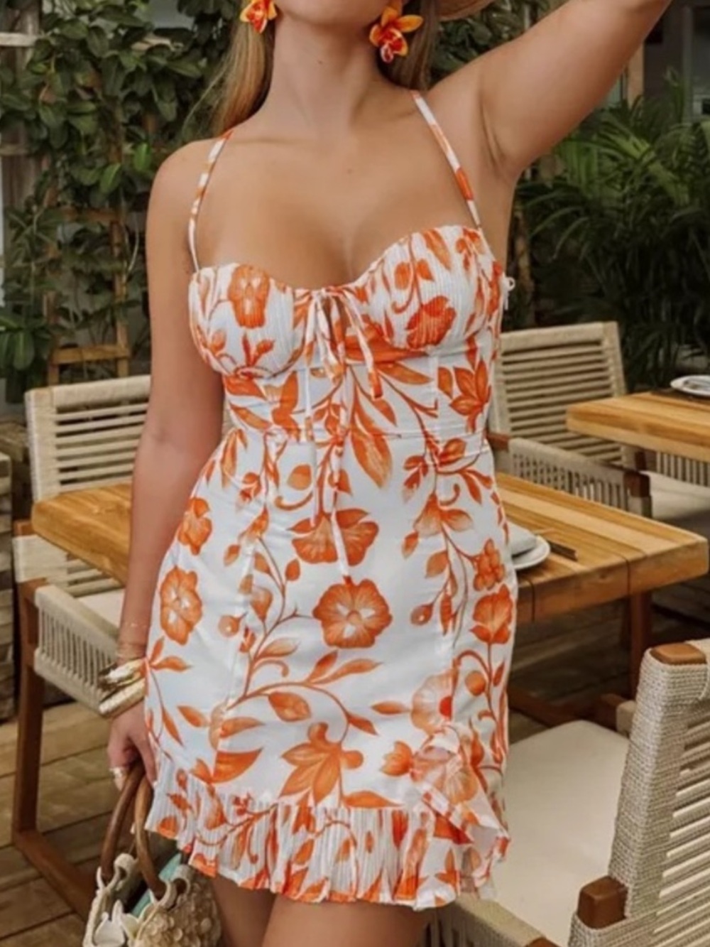 12th Tribe Orange & White Floral Mini Dress